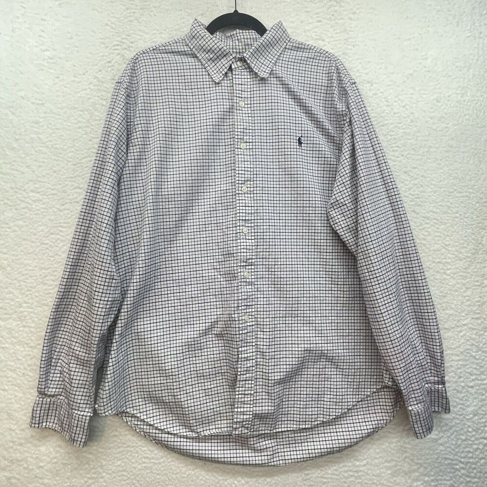 Ralph Lauren Shirt Mens XXL Blue White Plaid Button Down Pony Classic Preppy